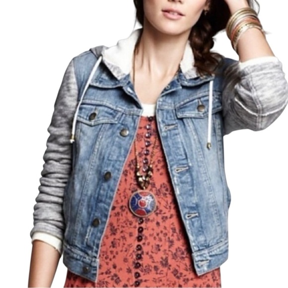 Free People Blue and Gray Jean Jacket - Picture 1 of 6